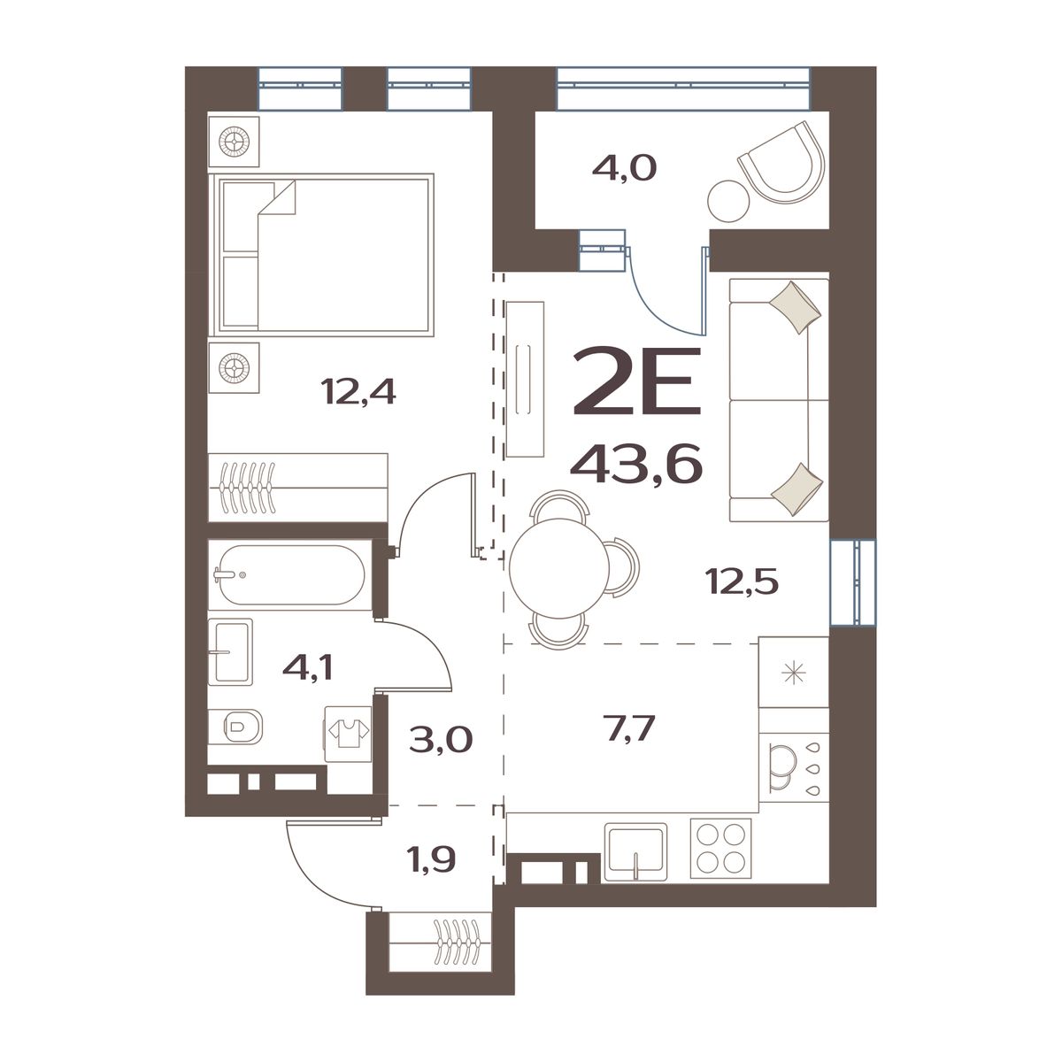 ЖК Меридианы Улисса, 1-комн кв 43,6 м2, за 6 766 000 ₽, 3 этаж